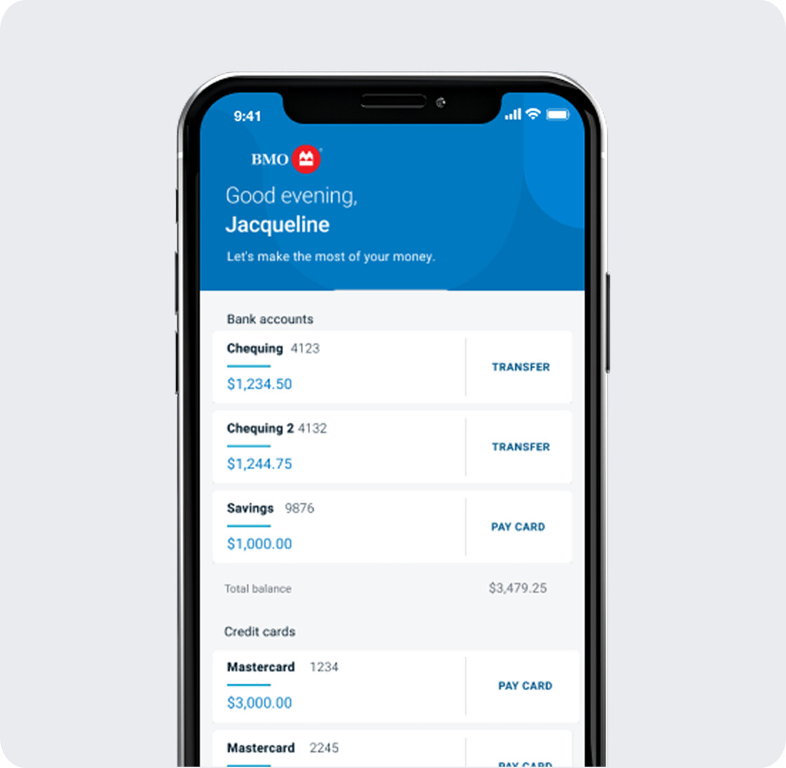 BMO mobile banking accounts overview