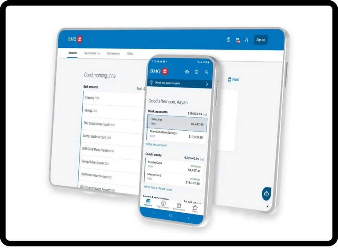 BMO online banking on tablet and mobile
