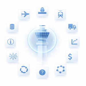 Supply chain control tower providing real time visibility, predictive analytics, and centralized monitoring across global logistics networks